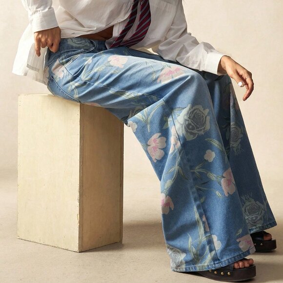 Pants - Multicolor Boho Women's Woven Floral Jeans